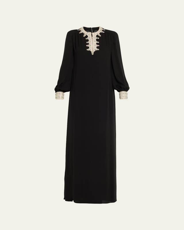 Crystal Silk Georgette Long-Sleeve Gown